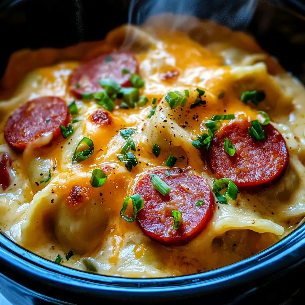Crockpot Pierogi Casserole with Kielbasa