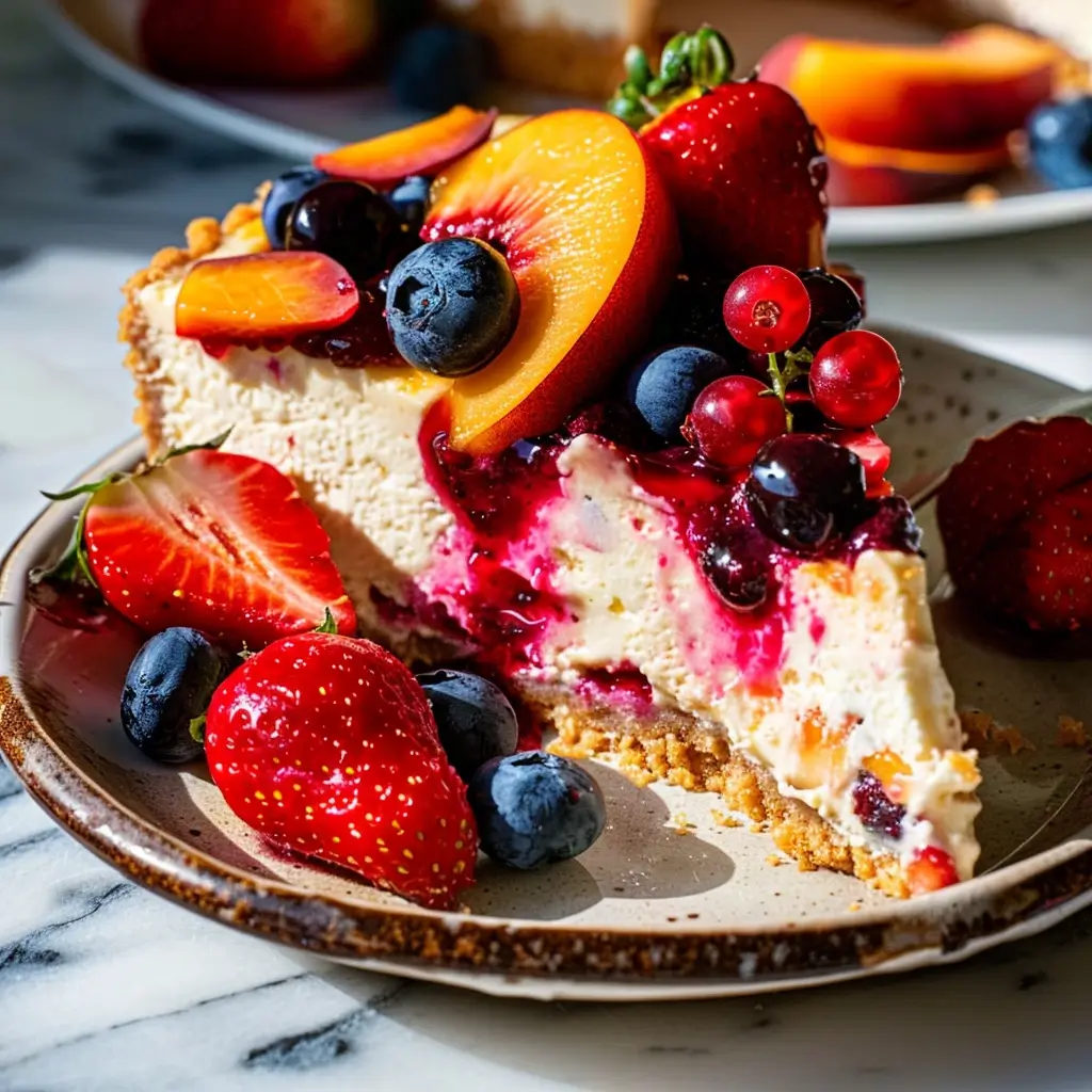 Summer Berry and Peach Cheesecake
