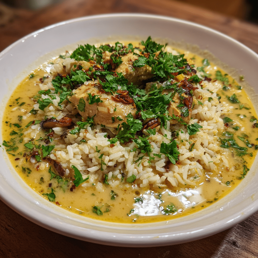 One-Pot Coconut Chicken Brothy Rice