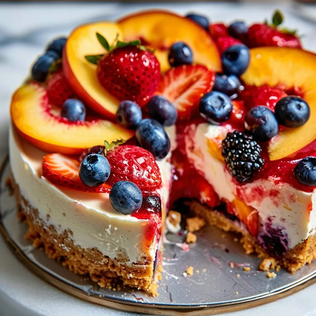 Summer Berry and Peach Cheesecake