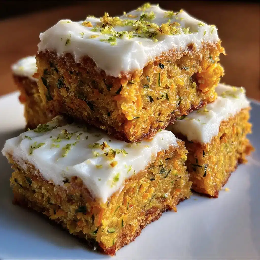 Delicious Carrot Zucchini Bars topped with creamy lemon frosting