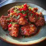 A spicy Chicken Devil dish garnished with herbs and spices.