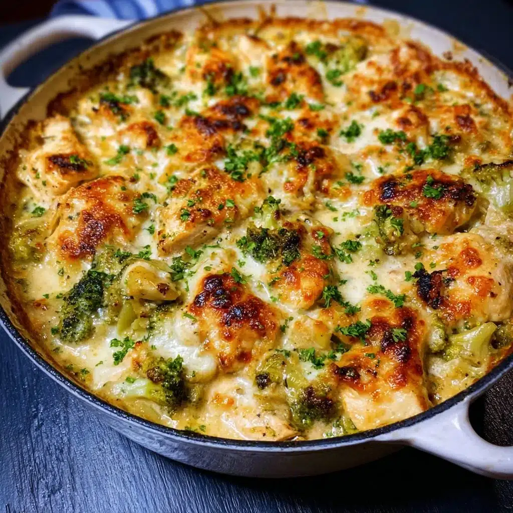Creamy Low Carb Chicken Casserole dish with vegetables and cheese