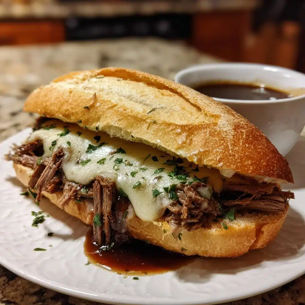 Crockpot French dip sandwiches served with dipping sauce