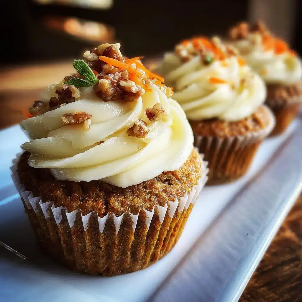 Delicious easy carrot cake cupcakes with cream cheese frosting.
