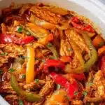 Easy crockpot chicken fajitas served with fresh vegetables