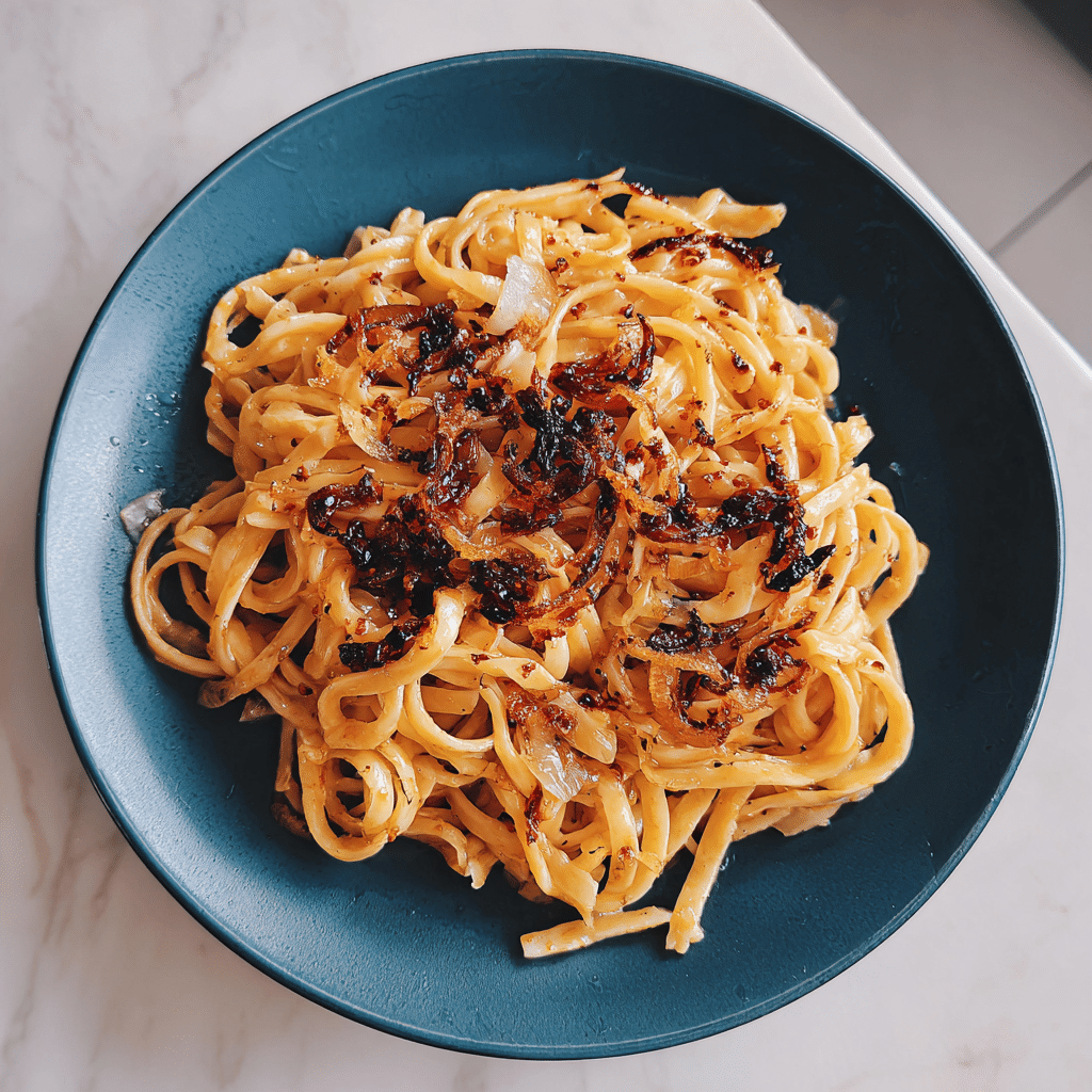 Caramelized Onion Pasta with Chilli Oil: Best 15 Minute Recipe