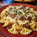 Cajun Cream Cheese Alfredo Bowties with Spiced Ground Beef