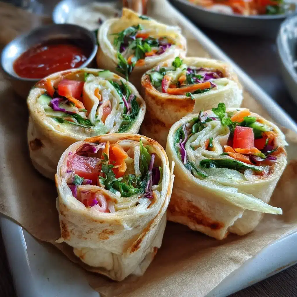 Delicious fresh vegetable tortilla roll ups filled with colorful veggies.