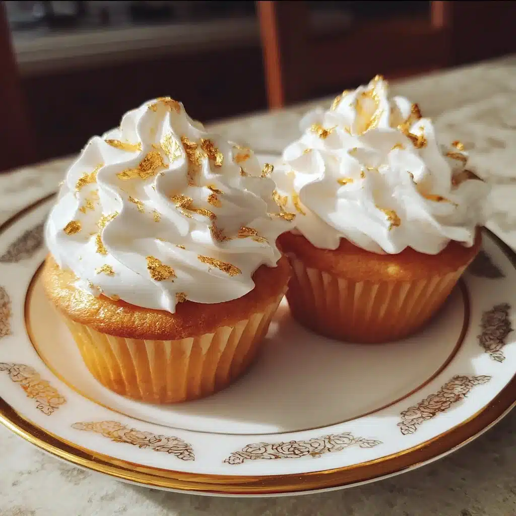 Golden Angel Food Cupcakes topped with fresh berries and whipped cream