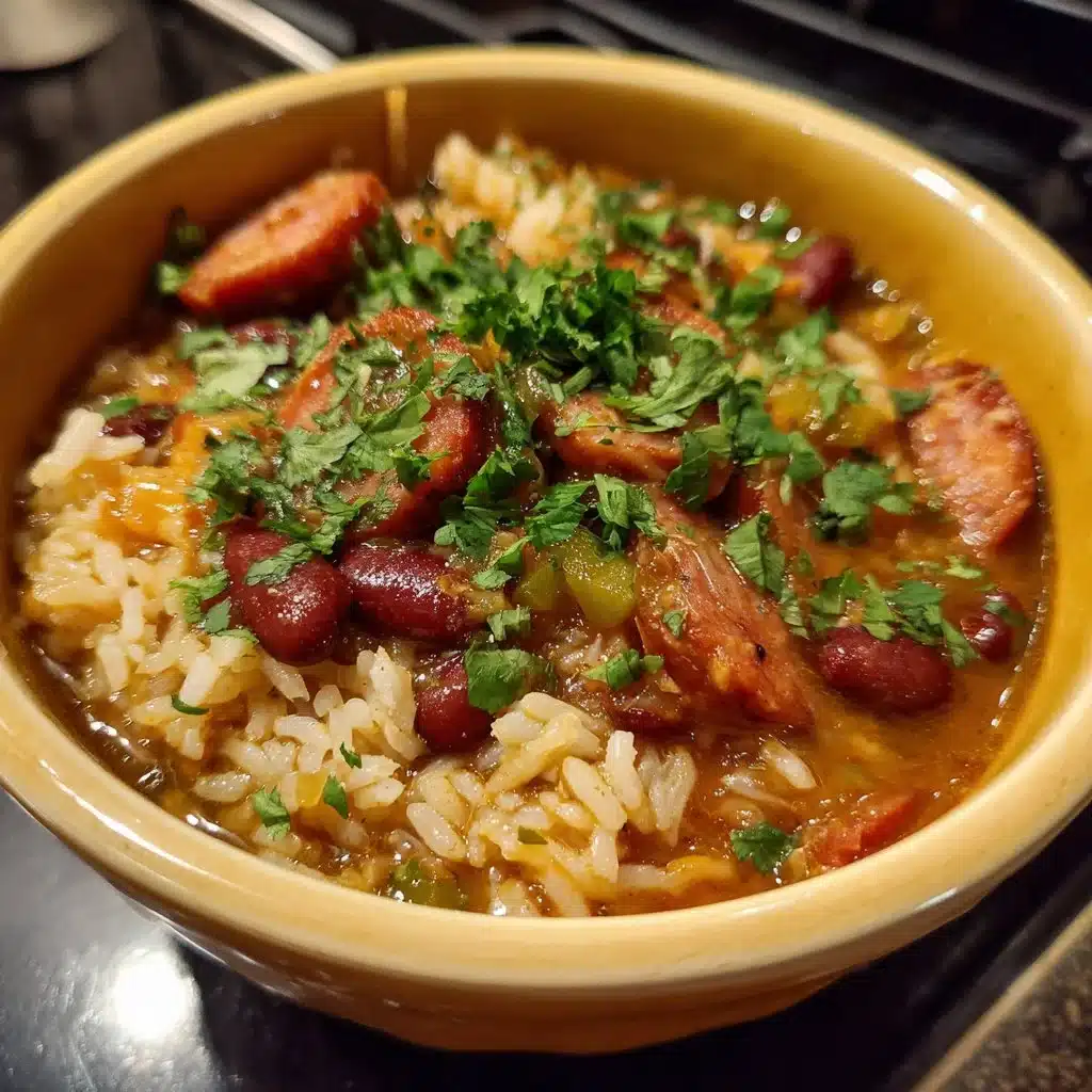 Delicious Louisiana Red Beans and Rice served in a bowl with spices and herbs