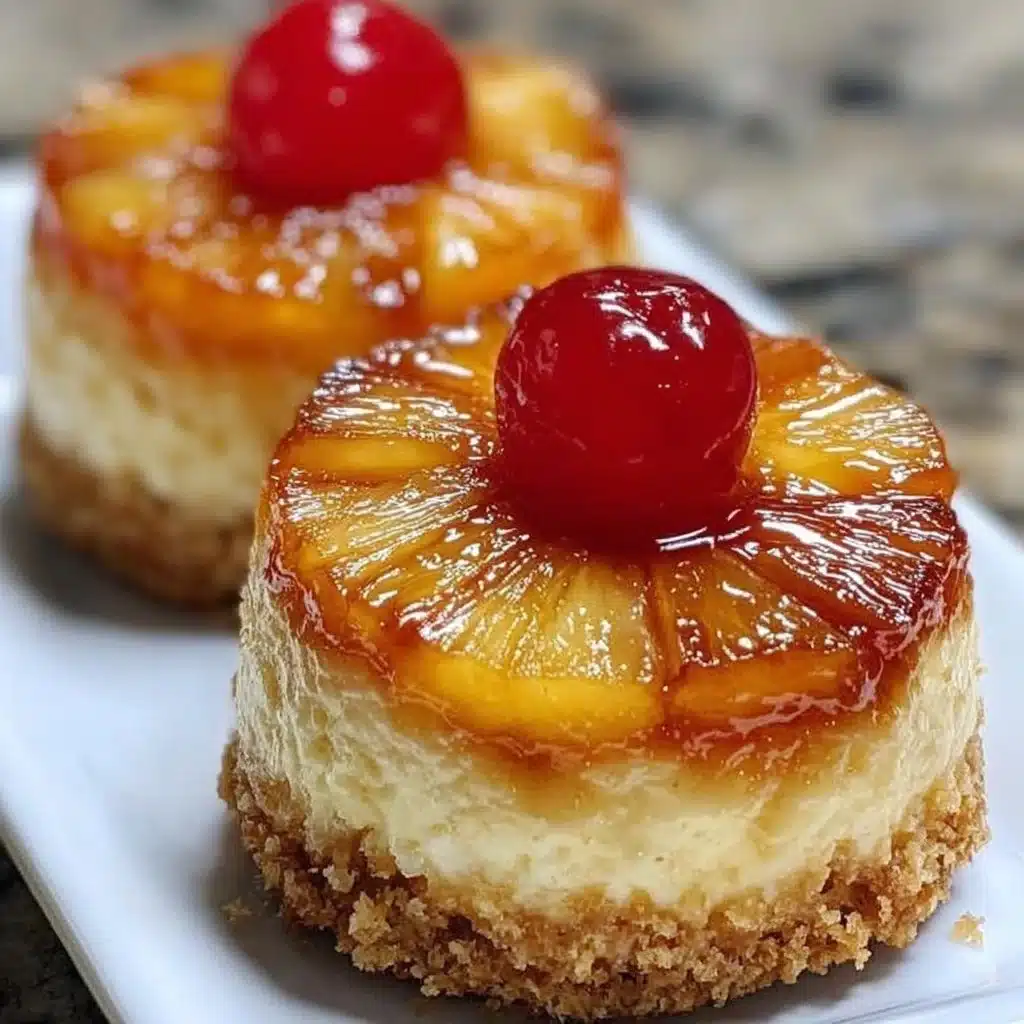 Mini Pineapple Upside-Down Cheesecakes topped with caramelized pineapple slices