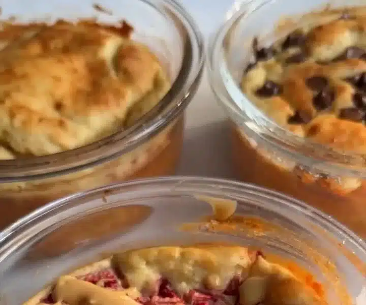 Single serving fluffy baked protein pancake bowl with fresh toppings