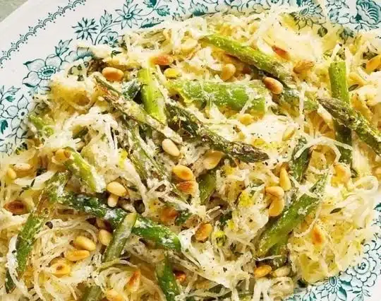 Delicious spaghetti squash dish served with fresh herbs and vegetables