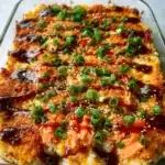 Delicious Spicy Salmon Sushi Bake recipe served in a baking dish