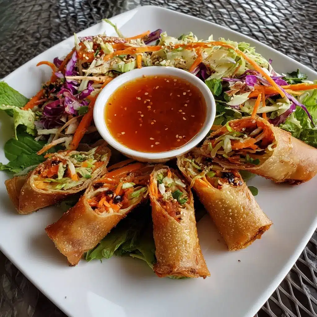 Delicious spring roll salad with fresh veggies and spicy ginger dressing