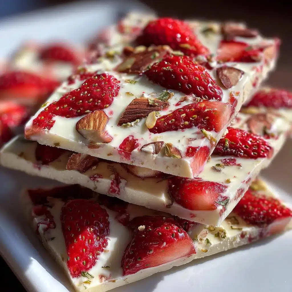 Healthy strawberry yogurt bark topped with fresh strawberries and granola
