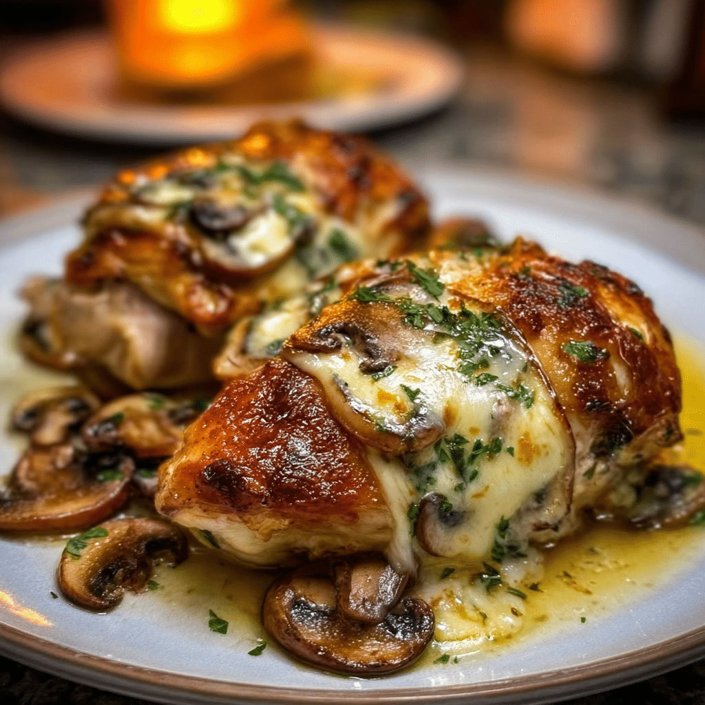 Cheesy Garlic Butter Mushroom Stuffed Chicken