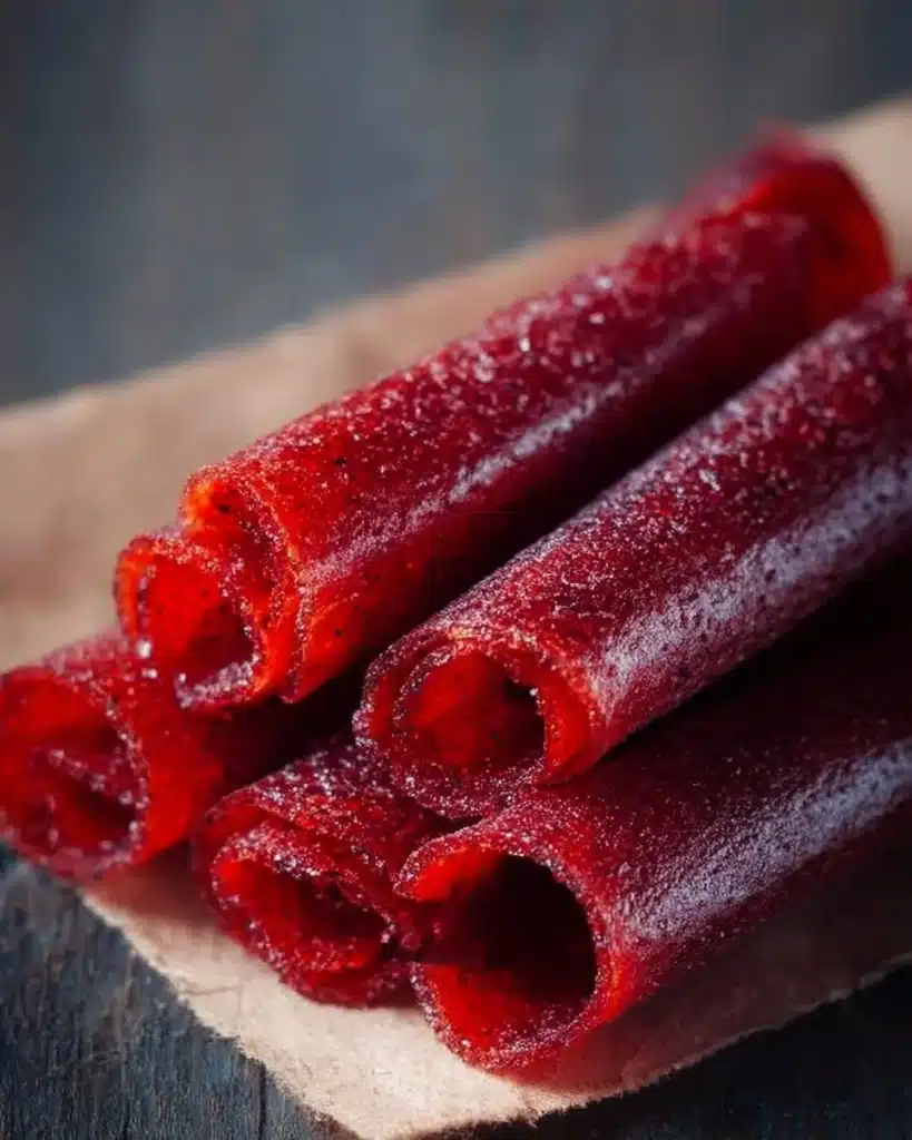 Homemade fruit roll-ups made with three simple ingredients for a healthy snack