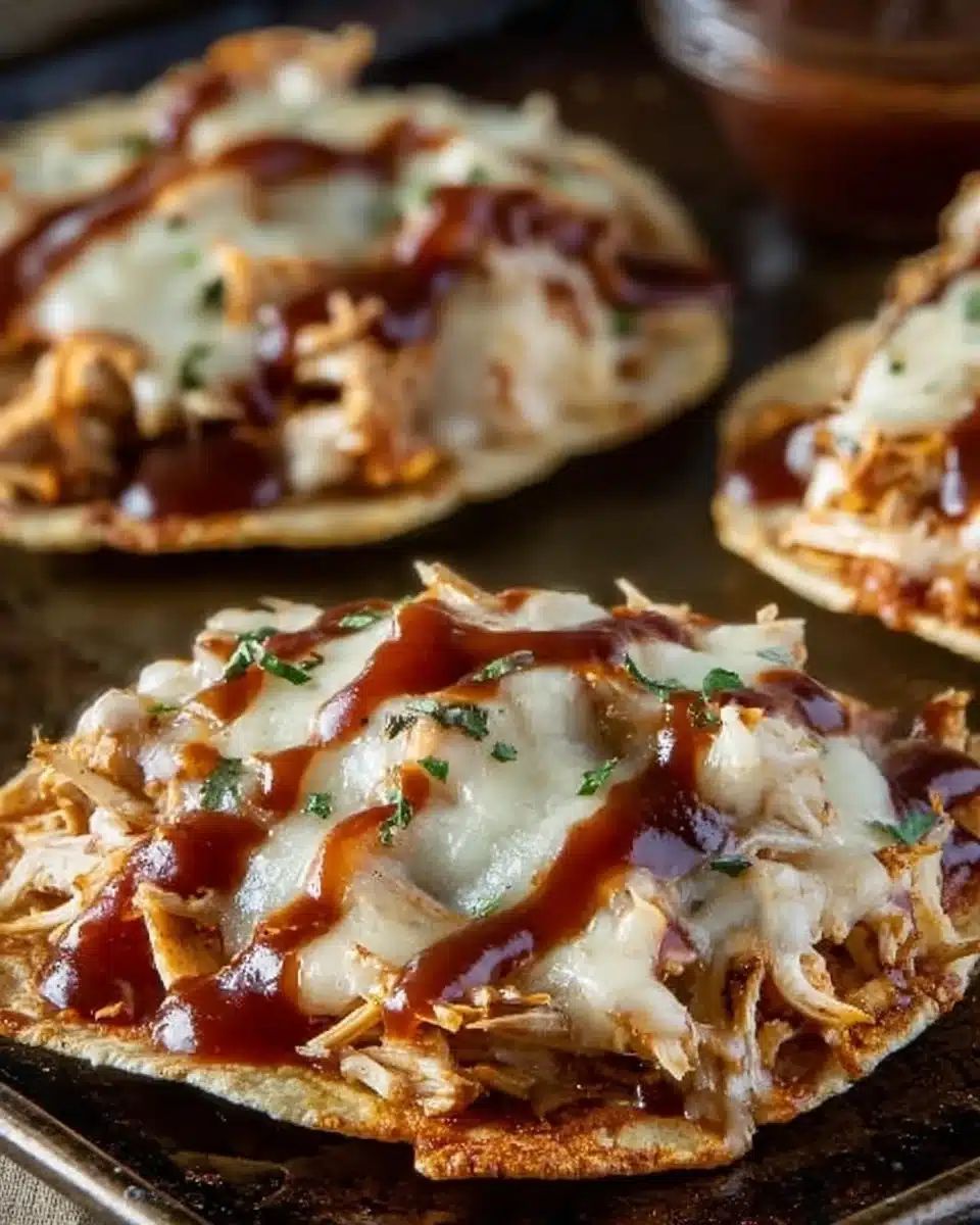 Delicious BBQ Chicken Tostadas topped with barbecue sauce and fresh ingredients