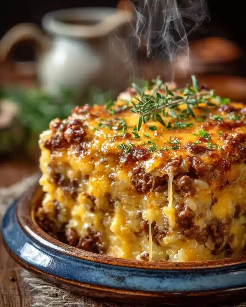 Delicious Cattle Drive Casserole served in a rustic dish, perfect for family meals.