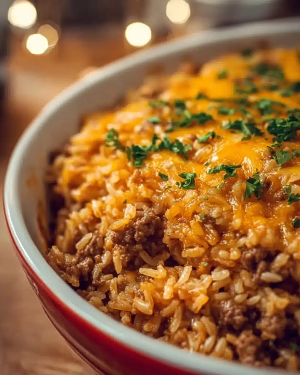 Cheesy Ground Beef and Rice Casserole