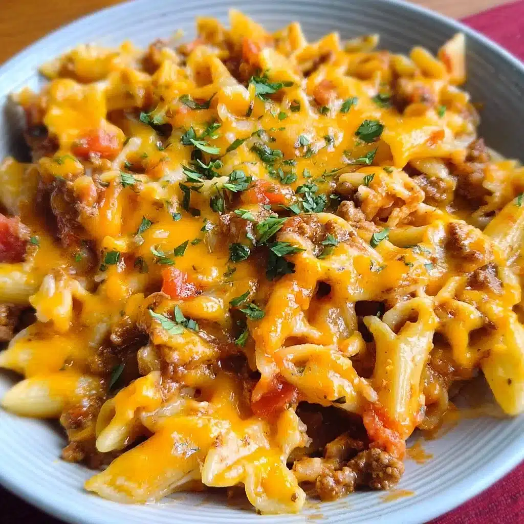 Cheesy Taco Pasta dish served on a plate, perfect for weeknight dinners.