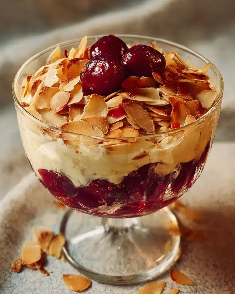 Delicious Cherry Almond dessert with cherries and almonds displayed attractively
