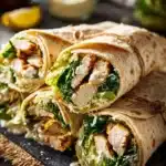 Delicious Chicken Caesar Wrap with grilled chicken, lettuce, and Caesar dressing