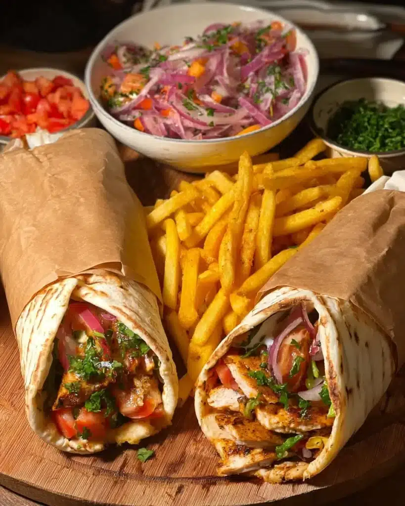 Delicious Chicken Shawarma Wrap with marinated chicken and fresh vegetables