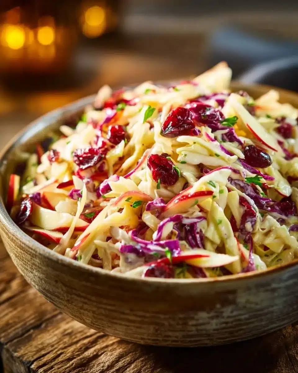 Bowl of Cranberry Apple Coleslaw with vibrant colors and fresh ingredients