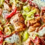 Creamy Banana Pepper Chicken Skillet served in a frying pan