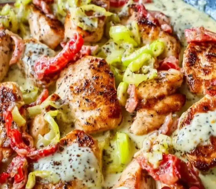 Creamy Banana Pepper Chicken Skillet served in a frying pan