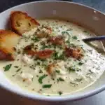 Bowl of creamy Keto Chicken Soup with chicken and cream cheese