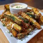 Crispy baked keto zucchini fries served on a plate