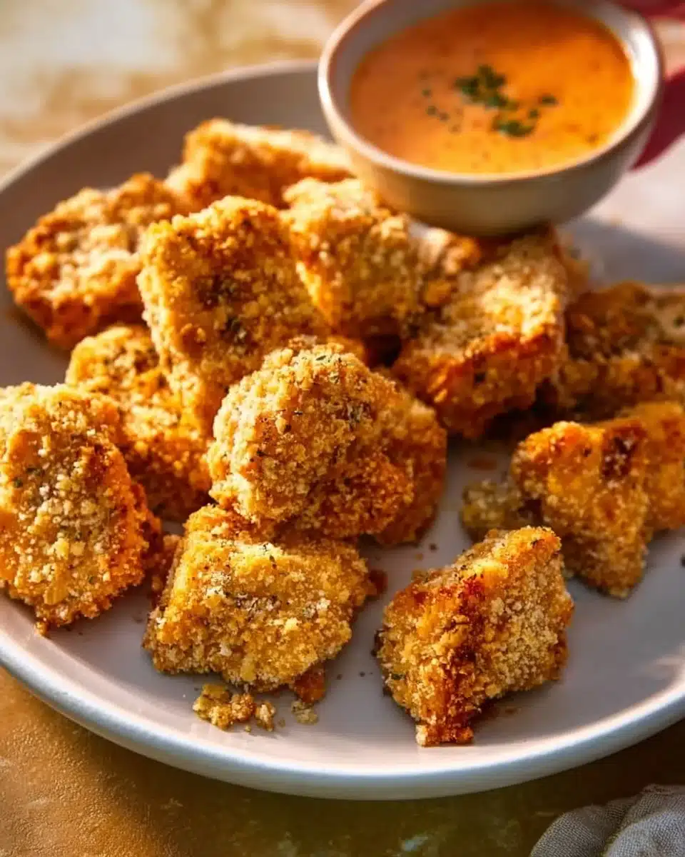 Crispy tofu fried chicken nuggets served with dipping sauce