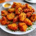 Delicious Desi Chicken Nuggets served with spicy dipping sauce.