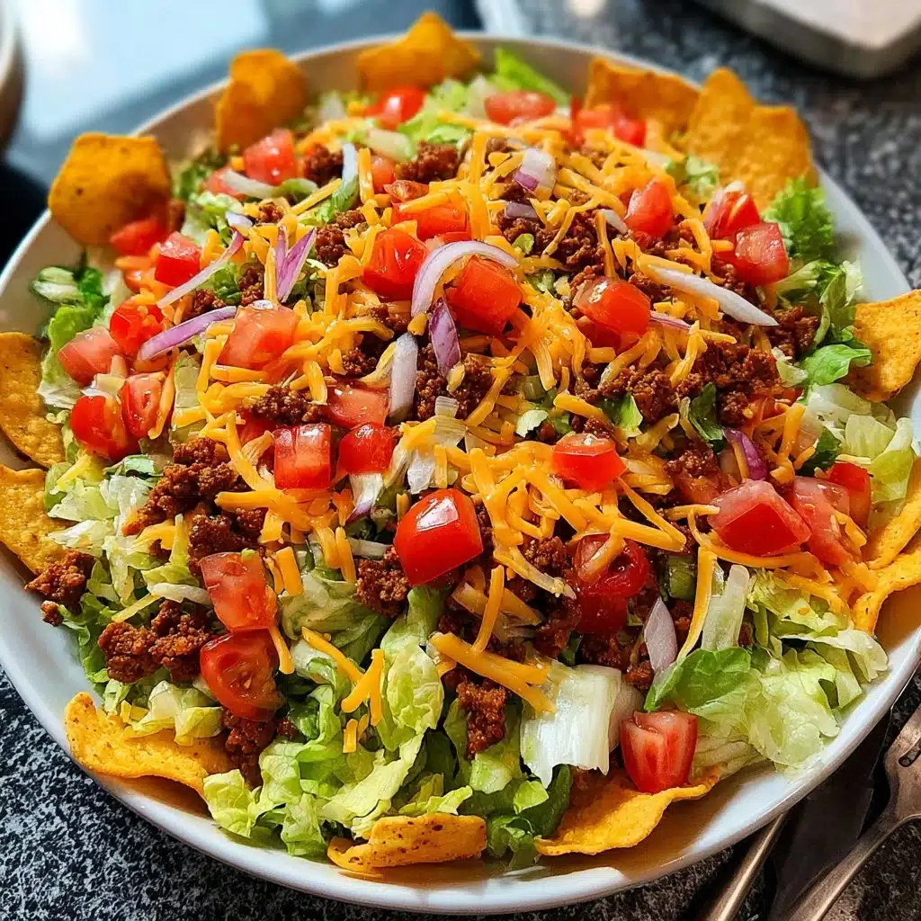 Delicious Doritos Taco Salad with fresh veggies and crunchy chips