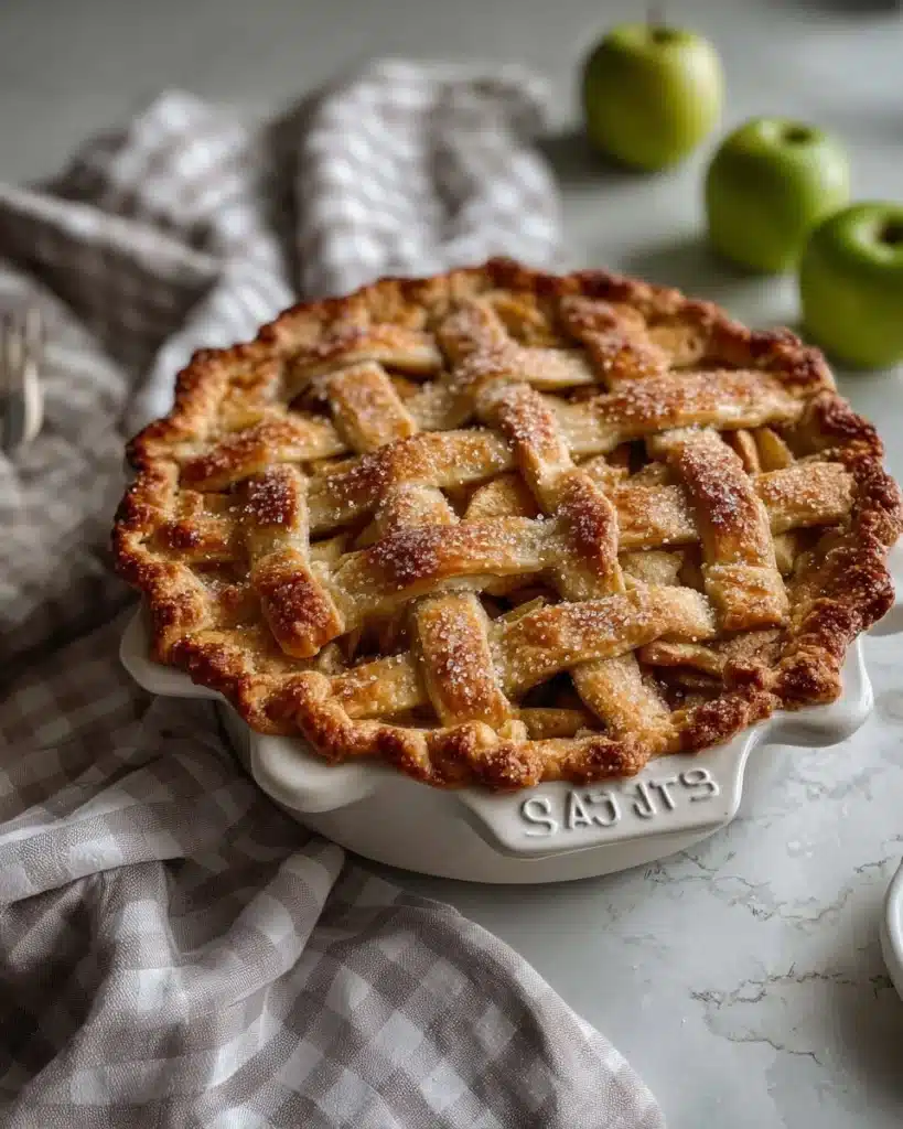 Freshly baked easy apple pie with a golden crust and apple filling