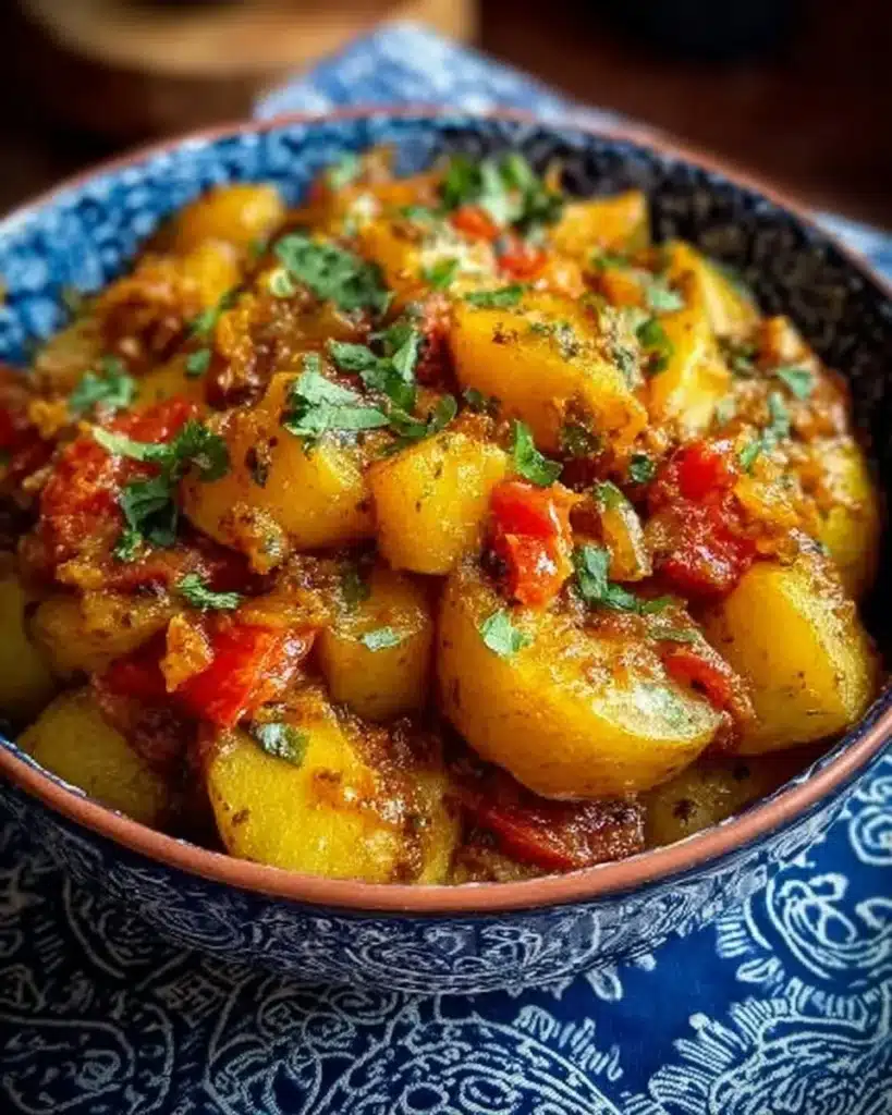 Delicious Double Onion Potato dish garnished with fresh herbs.