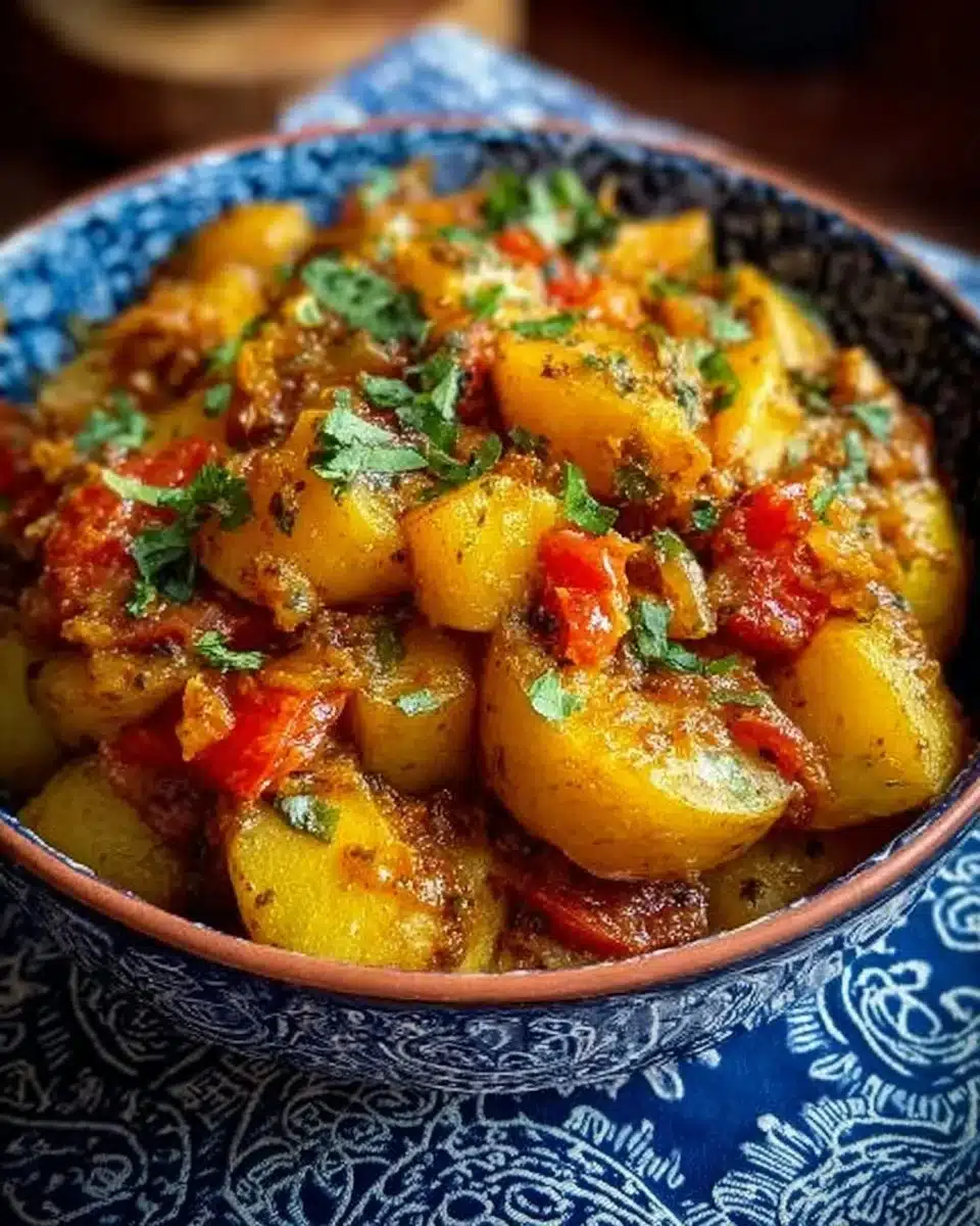 Delicious Double Onion Potato dish garnished with fresh herbs.