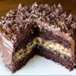 Slice of homemade German Chocolate Cake with coconut and pecan frosting