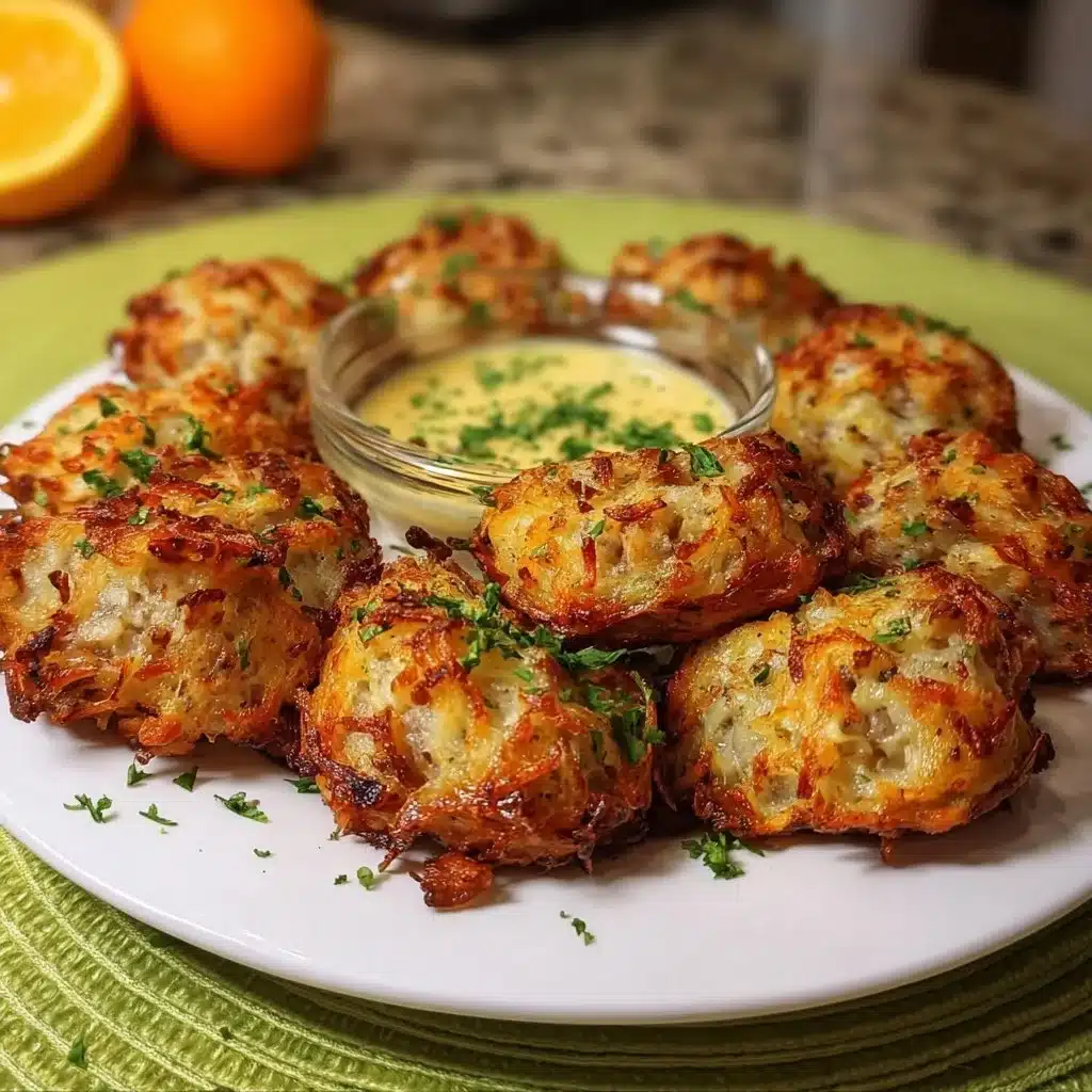 Delicious hashbrown sausage bites served on a plate with garnish
