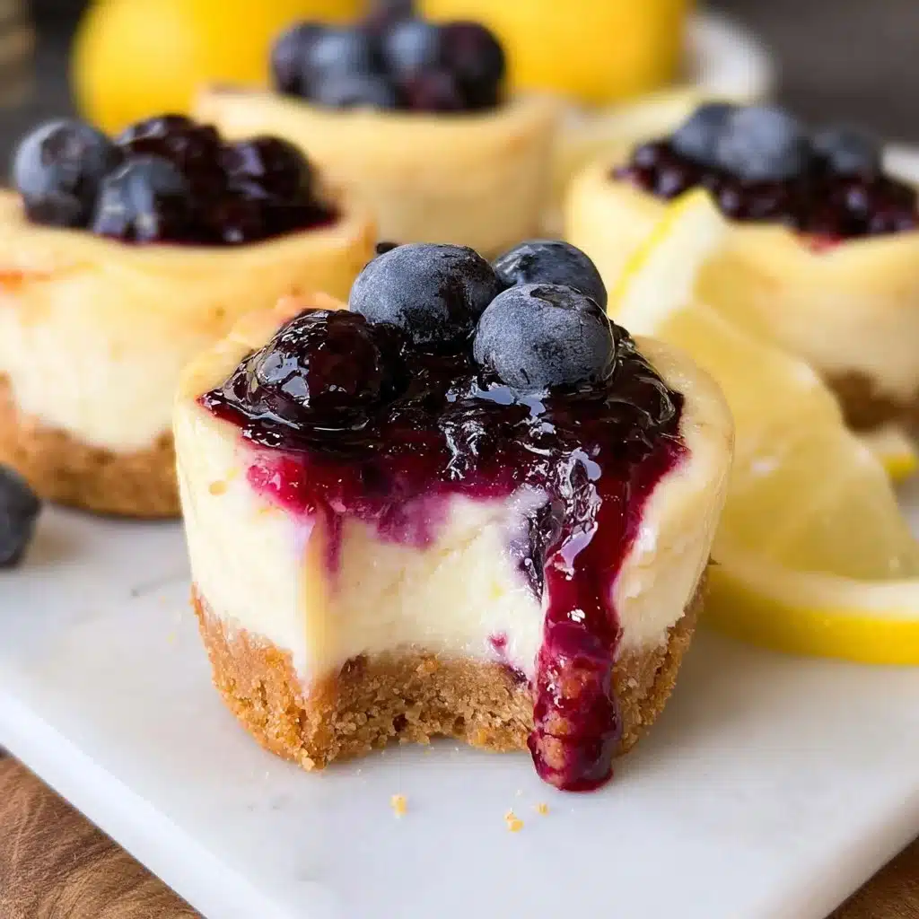 Healthy mini lemon blueberry cheesecakes with fresh blueberries and lemon zest