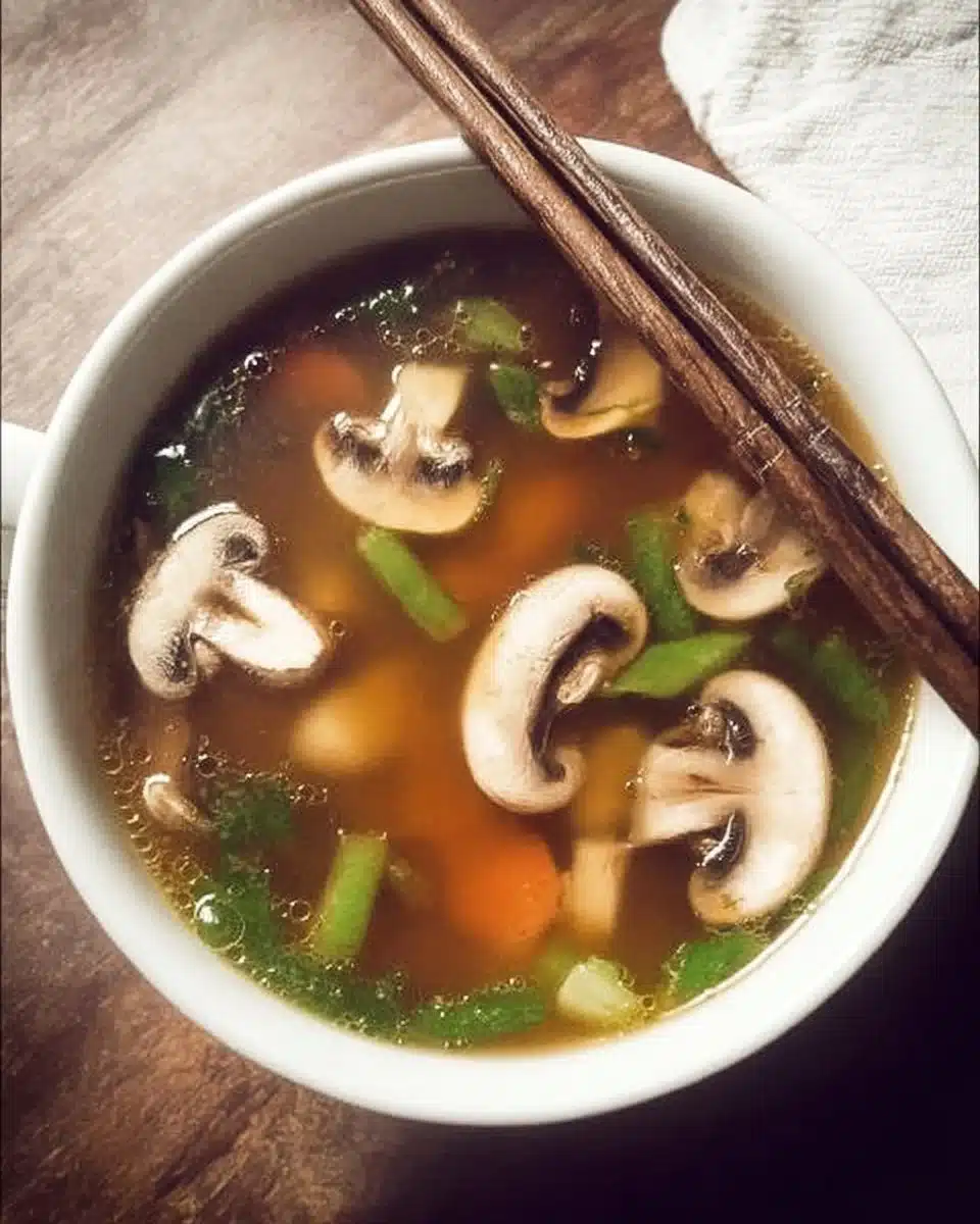Bowl of delicious Hibachi Soup with vegetables and savory broth