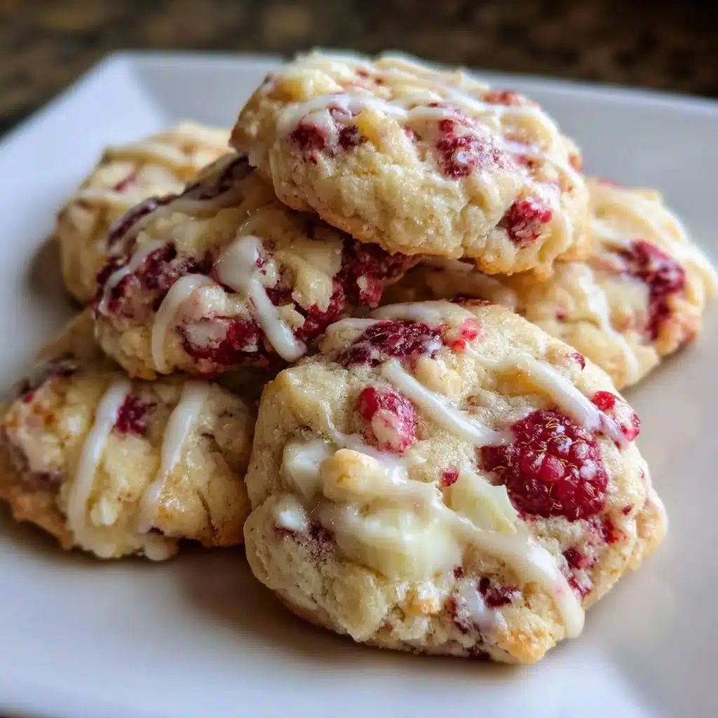 Homemade raspberry cheesecake cookies topped with fresh raspberries.
