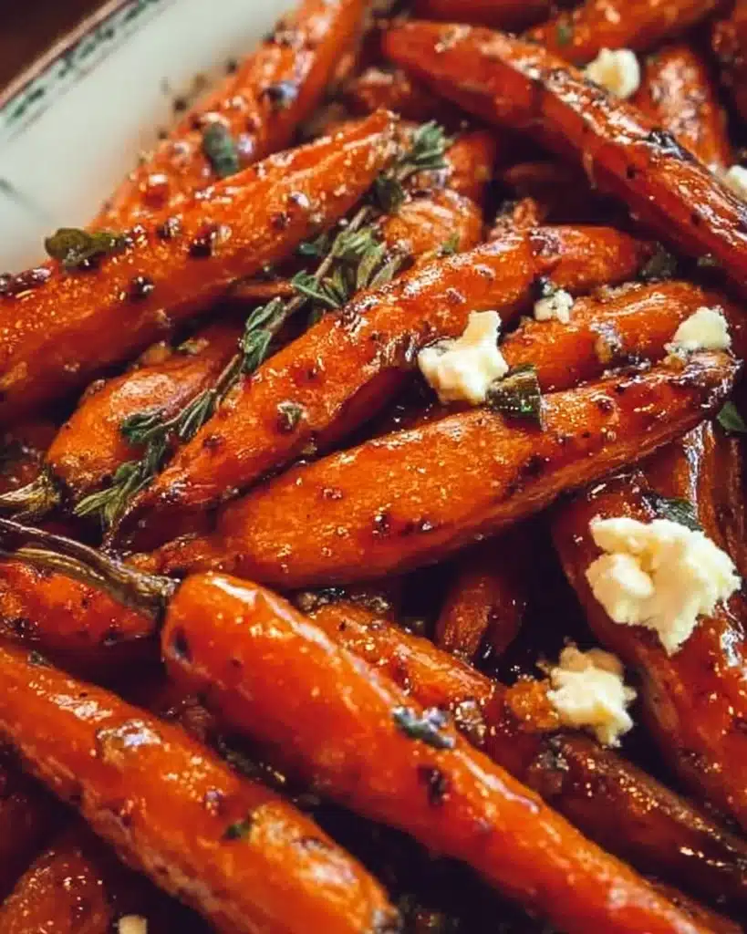 Honey balsamic roasted carrots on a serving platter