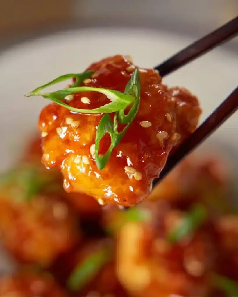 Delicious honey sesame chicken served with vegetables and rice
