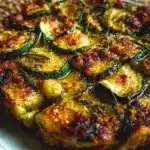 Delicious slice of Italian zucchini scarpaccia on a wooden table.