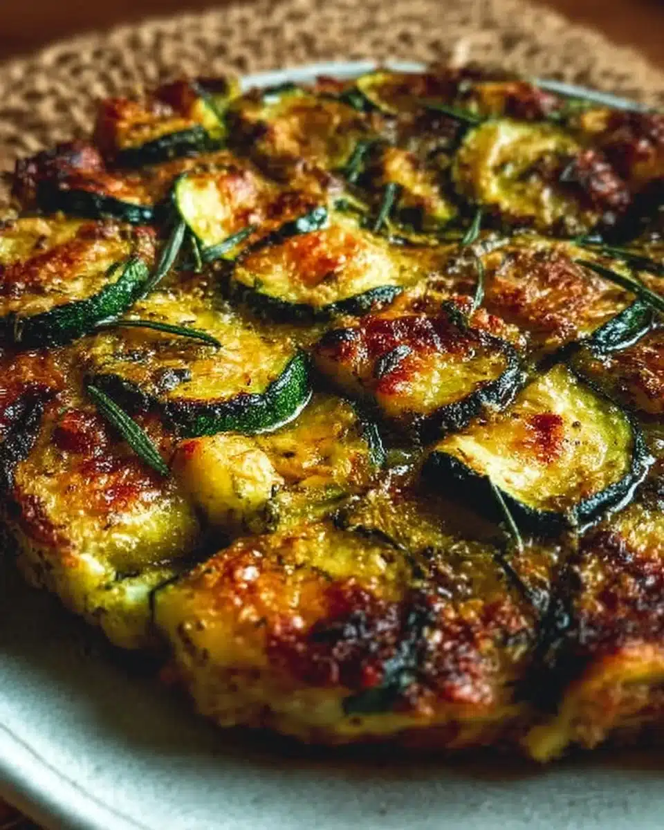 Delicious slice of Italian zucchini scarpaccia on a wooden table.